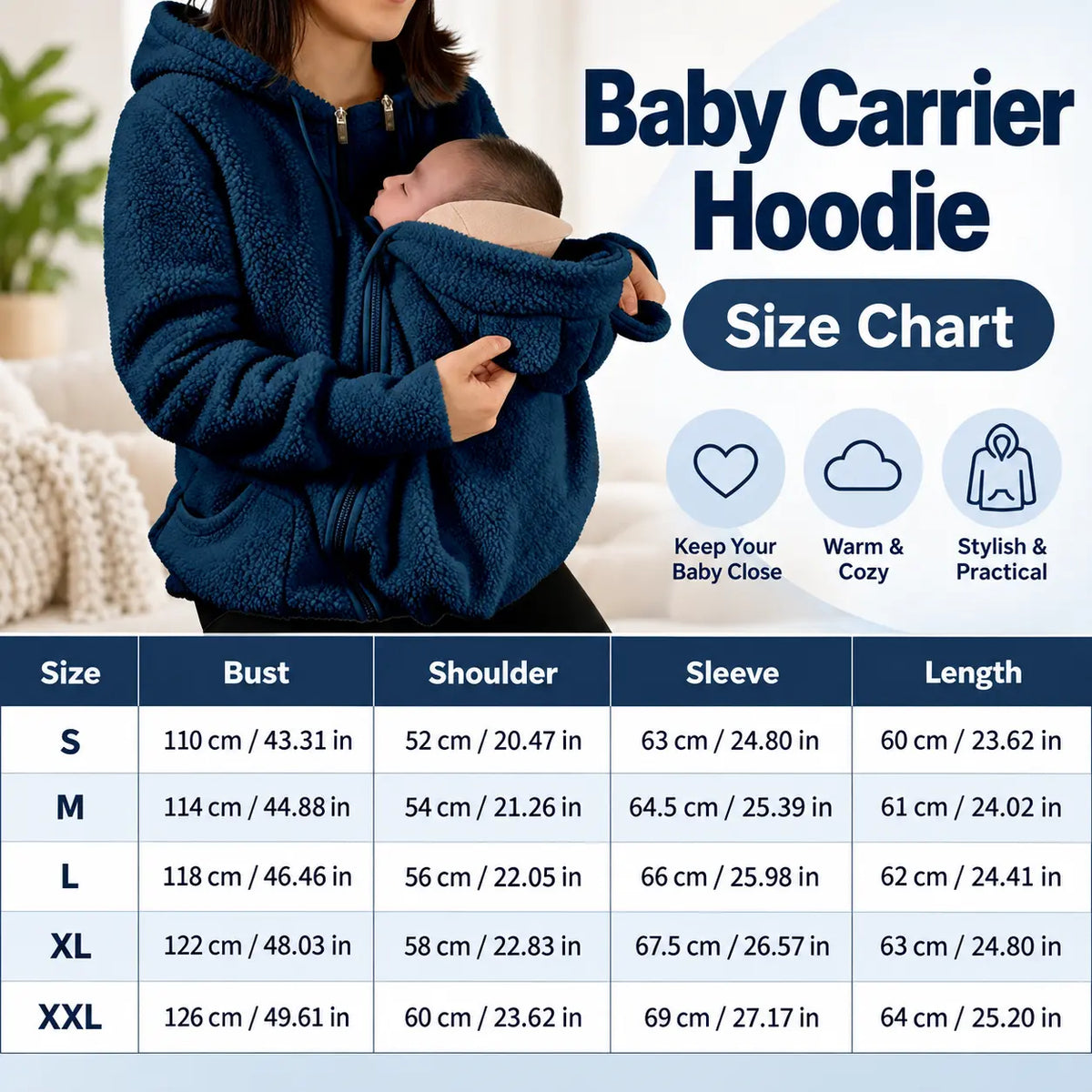 Women's Fleece Hooded Maternity Jacket with Double Zippers and Front Pouch [YQT:LV-260921-002:95a675144d7523b3]