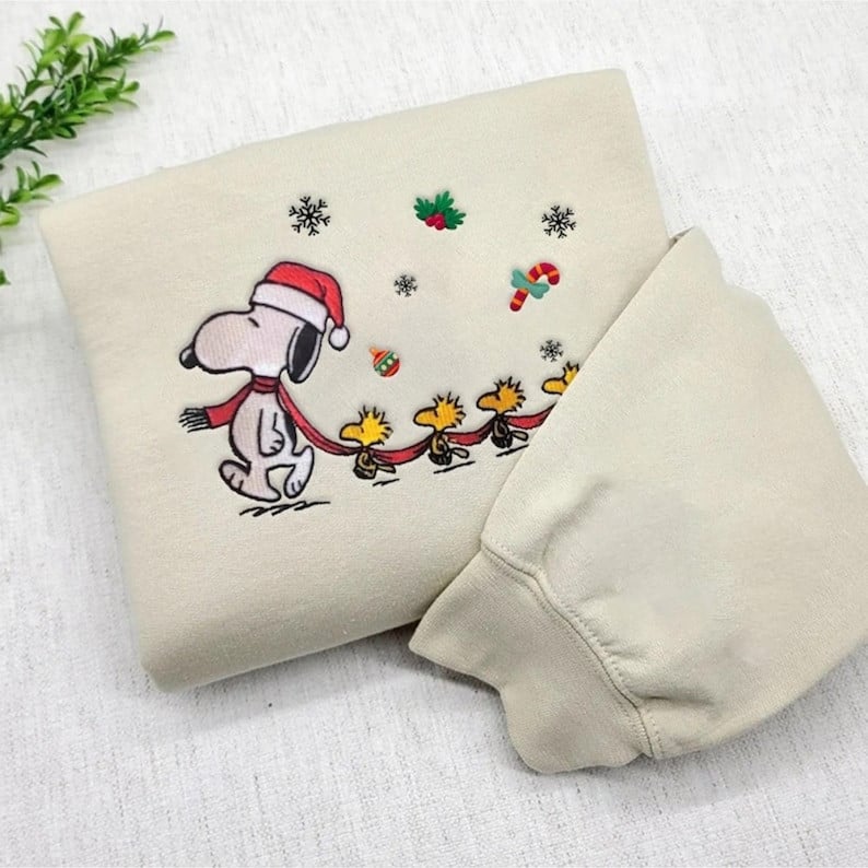Funny Dog Woodstock Christmas Embroidered Sweatshirt, Peanuts Christmas Embroidered Sweatshirt, Christmas Embroidered Sweatshirt, Made in US